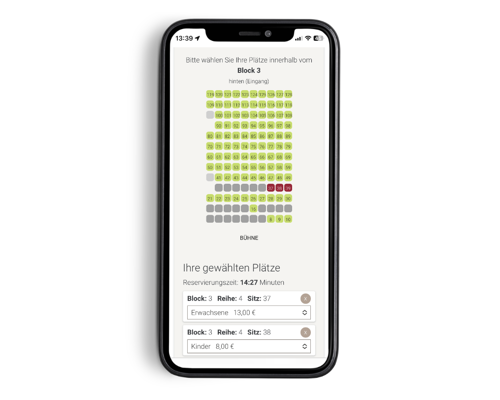 Wunsch-Sitzplatz auswählen bei der Online-Buchung für die Waldbühne Sigmaringendorf
